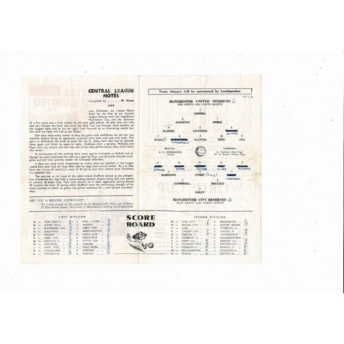 Manchester United v Manchester City Central League Football Programme 1965/66