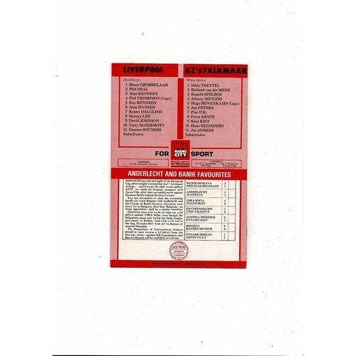 Liverpool v AZ 67 European Cup Football Programme 1981/82