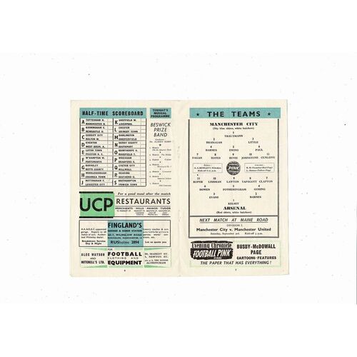 1955/56 Manchester City v Arsenal Football Programme