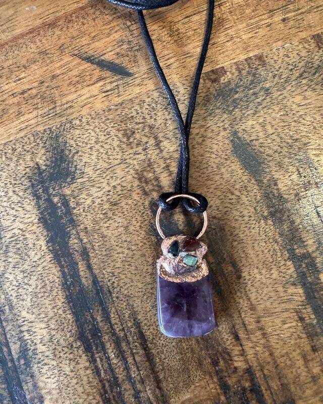 Auralite 23 and tourmaline, copper dipped pendant