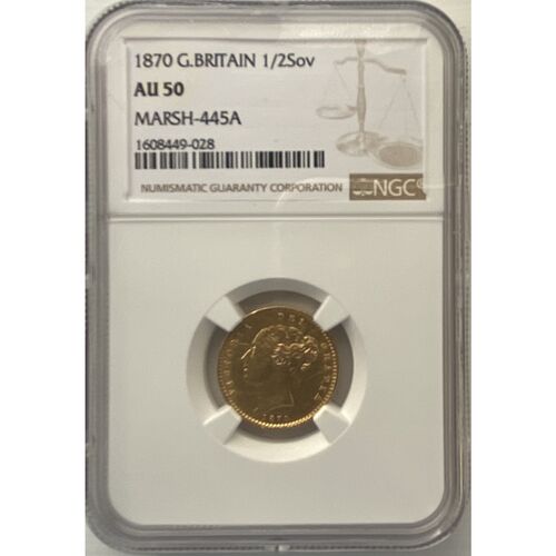 1870 Queen Victoria shield back gold half sovereign