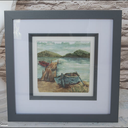 Aged Decoupaged Row Boats on Canvas Picture