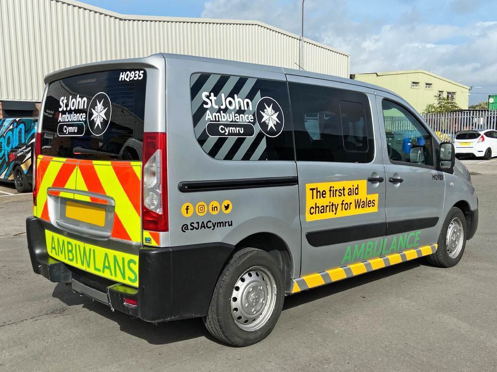 Vinyl graphics and chevrons on St Johns Ambulance Peugeot Expert van.