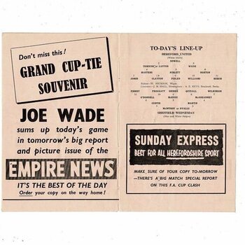 Hereford United v Sheffield Wednesday FA Cup Football Programme 1957/58