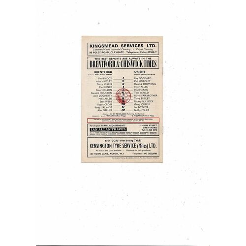 1973/74 Brentford v Leyton Orient League Cup Football Programme