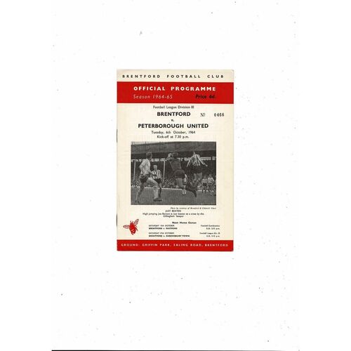 1964/65 Brentford v Peterborough United Football Programme