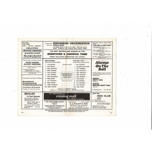 1970/71 Brentford v Exeter City Football Programme