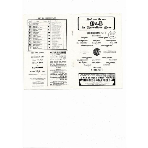 1963/64 Birmingham City v Stoke City Football Programme