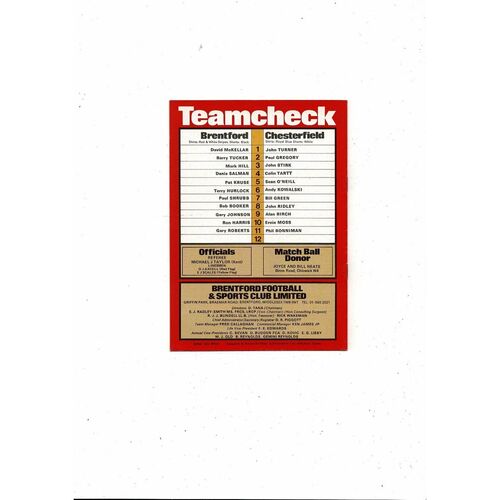1980/81 Brentford v Chesterfield Football Programme