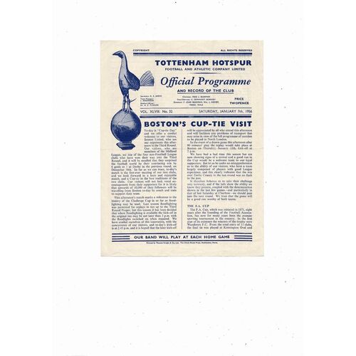 1955/56 Tottenham Hotspur v Boston United FA Cup Football Programme