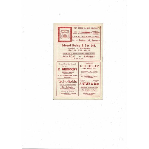 1957/58 Barnsley v Swansea Town Football Programme