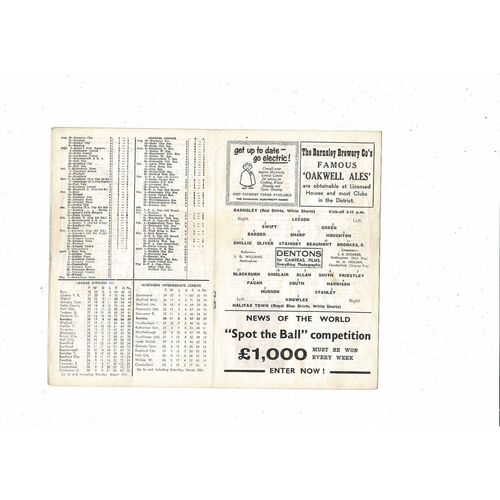 1960/61 Barnsley v Halifax Town Football Programme