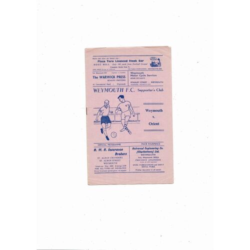 Weymouth v Leyton Orient FA Cup Football Programme 1967/68