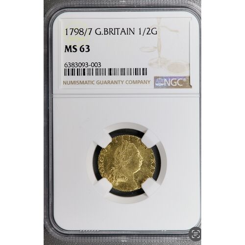 Ext rare 1798/7 King George III gold half Guinea