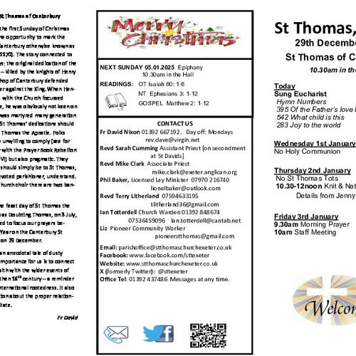 Pew Sheet | The Parish of St Thomas, Exeter