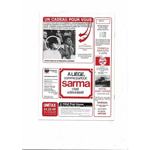 Standard Liege v Dundee United European Cup Football Programme 1983/84