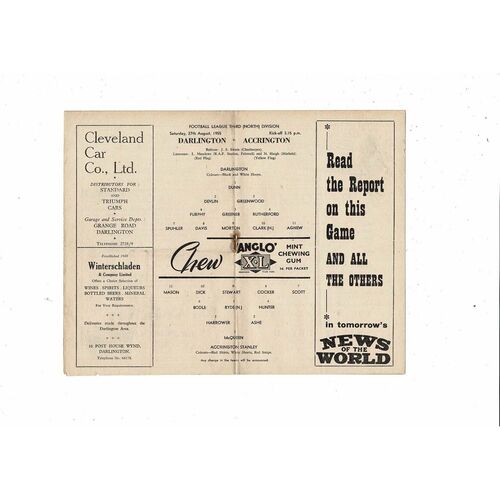 1955/56 Darlington v Accrington Stanley Football Programme