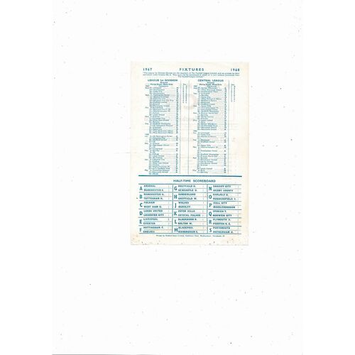 Manchester City v Blackpool Central League Football Programme 1967/68