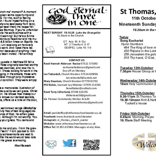 Pew Sheet | The Parish of St Thomas, Exeter