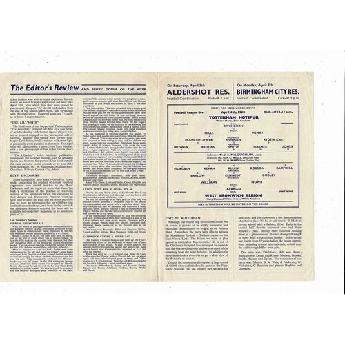 1957/58 Tottenham Hotspur v West Bromwich Albion Football Programme