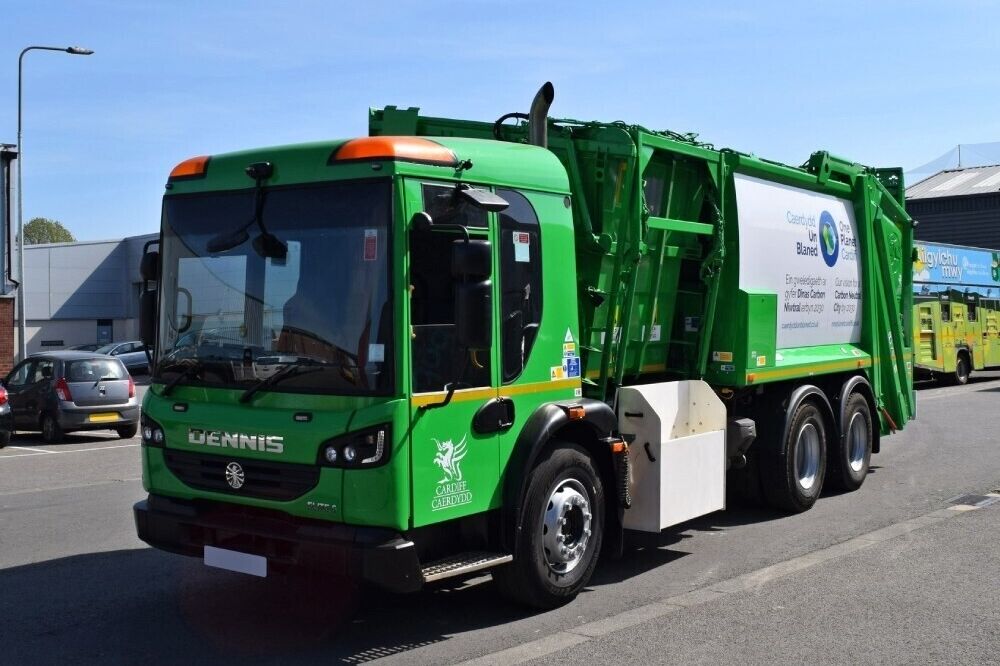 Dennis truck with newly installed green vehicle livery.