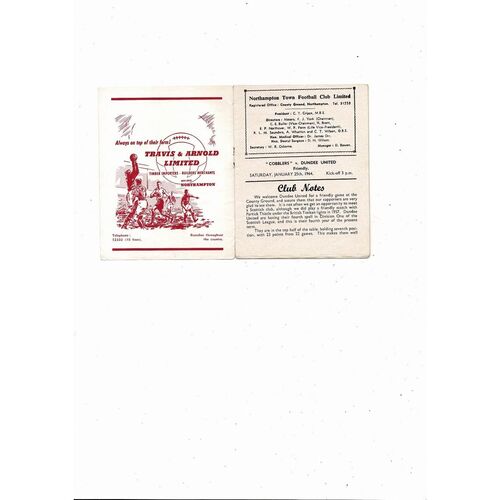 Northampton Town v Dundee United Friendly Football Programme 1963/64