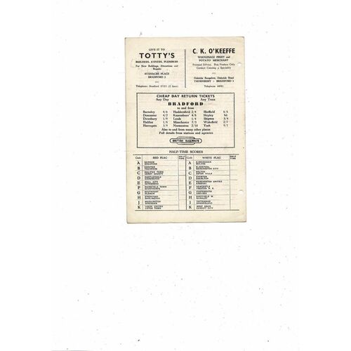 1956/57 Bradford City v Carlisle United Football Programme