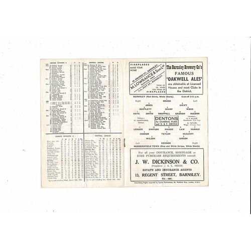 1957/58 Barnsley v Huddersfield Town Football Programme