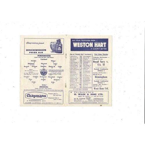 1958/59 Portsmouth v Arsenal Football Programme