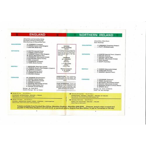 1976 England v Northern Ireland Football Programme