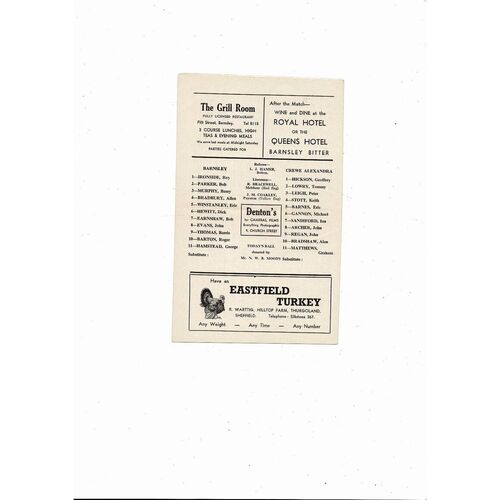 1966/67 Barnsley v Crewe Alexandra Football Programme