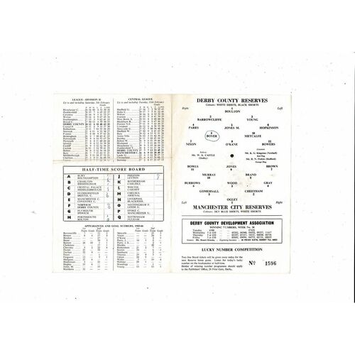 Derby County v Manchester City Central League Football Programme 1965/66