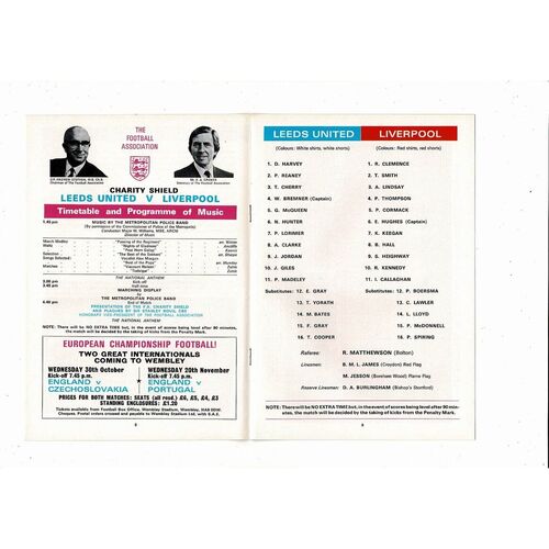 1974 Leeds United v Liverpool Charity Shield Football Programme