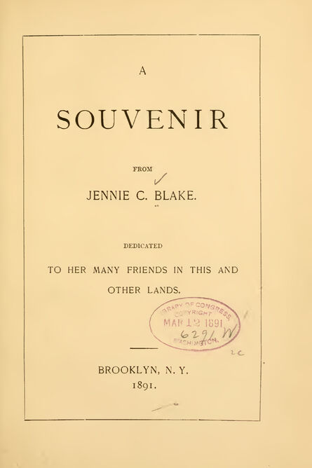 1891 | A Souvenir from Jennie C. Blake