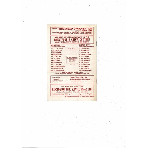 1971/72 Brentford v Exeter City Football Programme