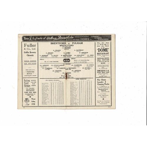 1937/38 Brentford v Fulham FA Cup Football Programme