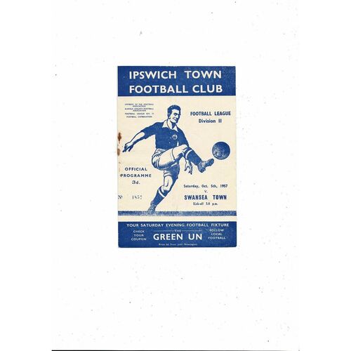 1957/58 Ipswich Town v Swansea Football Programme