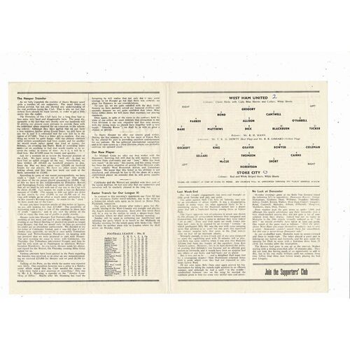 1955/56 West Ham United v Stoke City Football Programme