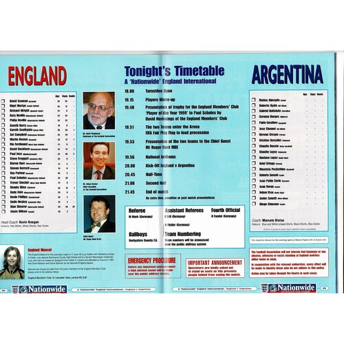 2000 England v Argentina Football Programme