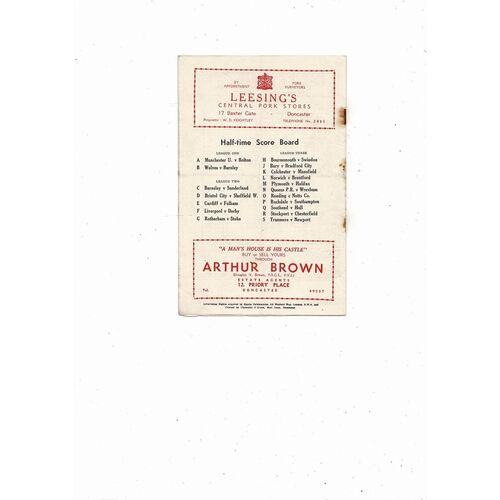 1958/59 Doncaster Rovers v Accrington Stanley Football Programme