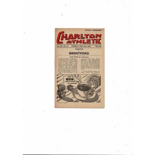 1946/47 Charlton Athletic v Brentford Football Programme