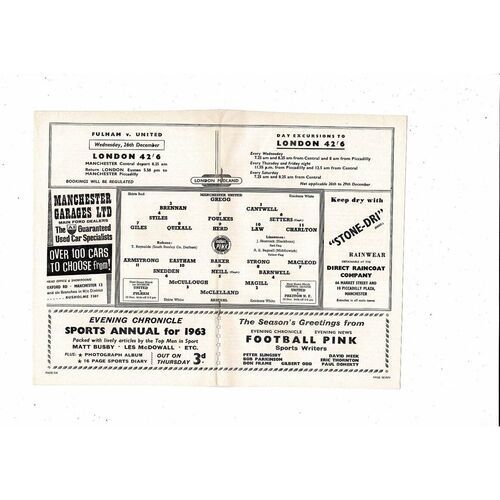 1962/63 Manchester United v Arsenal Football Programme