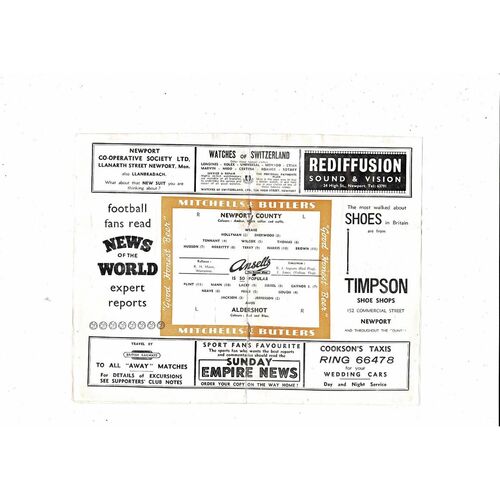 1956/57 Newport County v Aldershot Football Programme