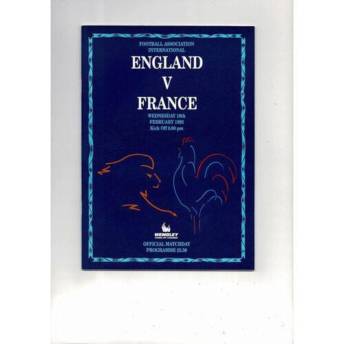 1992 England v France Football Programme