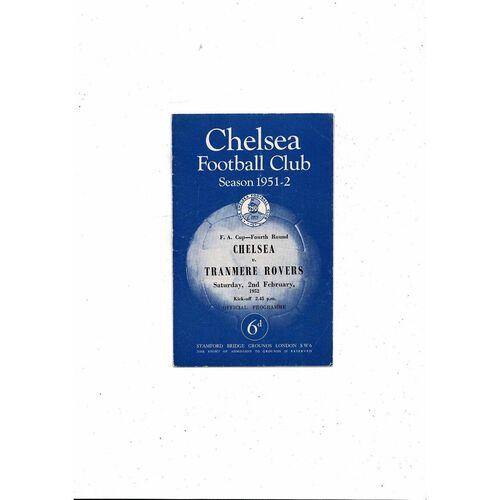 1951/52 Chelsea v Tranmere Rovers FA Cup Football Programme