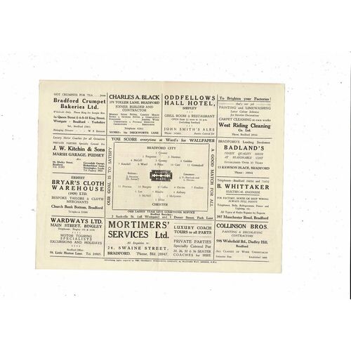 1949/50 Bradford City v Chester Football Programme + small Press cutting