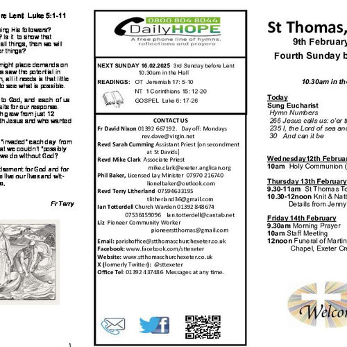 Pew Sheet | The Parish of St Thomas, Exeter