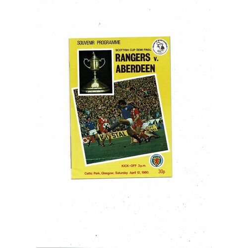 1980 Rangers v Aberdeen Scottish Cup Semi Final Football Programme