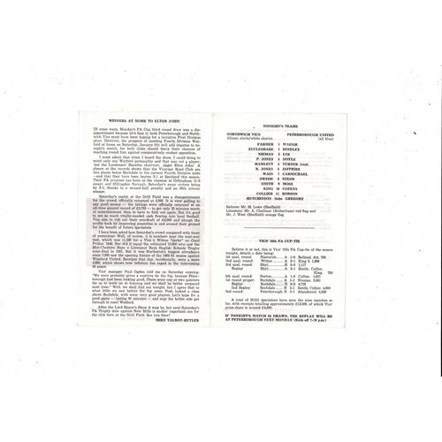 Northwich Victoria v Peterborough United FA Cup Football Programme 1976/77 Dec 14th