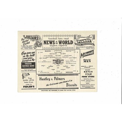 1956/57 Reading v Wrexham FA Cup Replay Football Programme